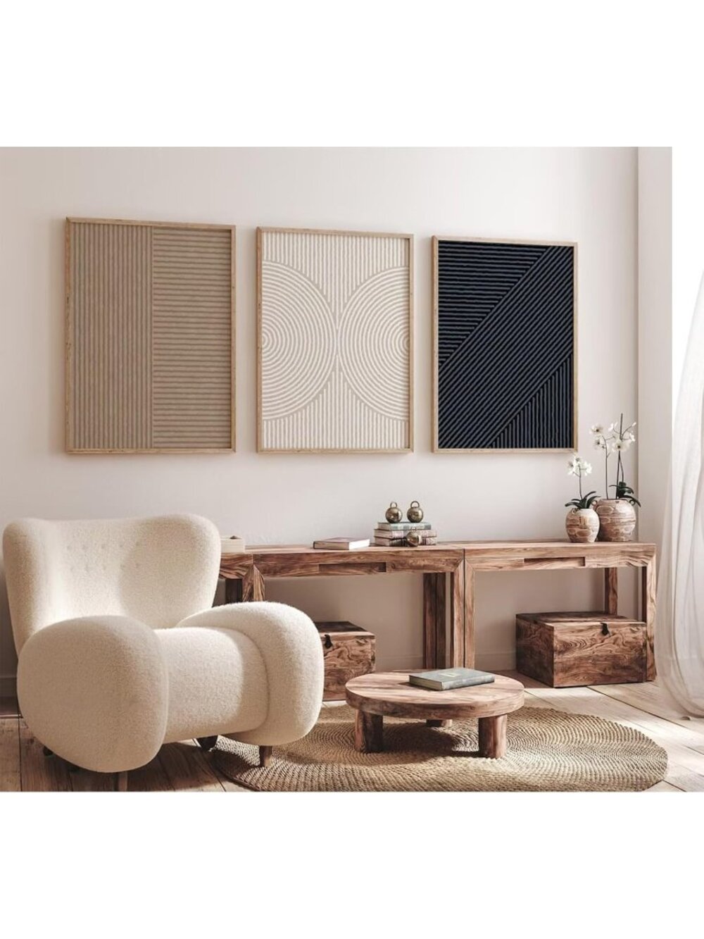 New Set of 3 Boho Neutral Abstract Canvas Wall Art 16 x 24 in Unframed - Picture 4 of 7